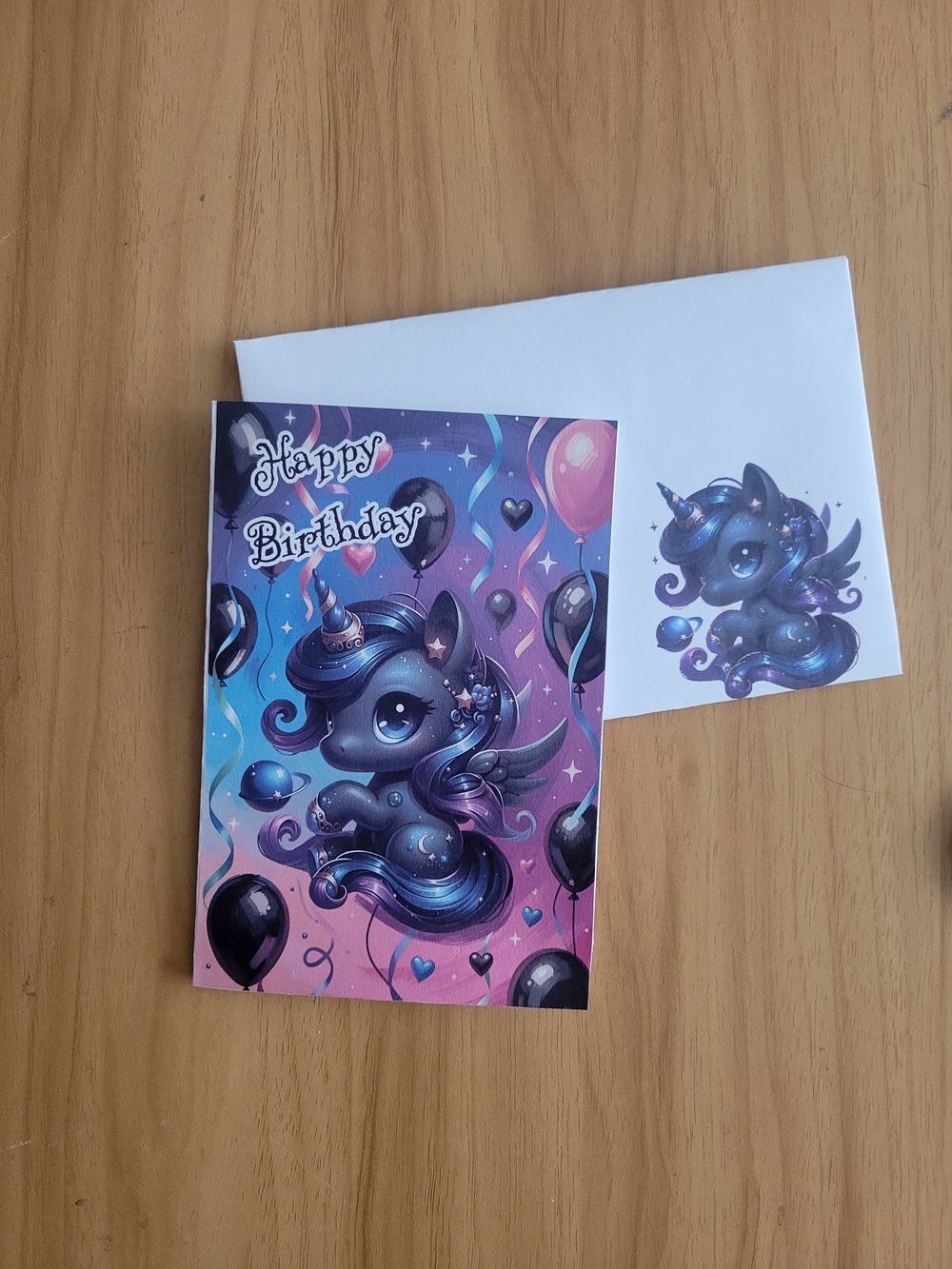 🖤NEW🖤 Happy Birthday Black & Purple Unicorn Greeting Card